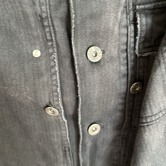 Free People Charcoal Denim Beaded Arm Patch Military Style Jacket - Picture 8 of 11